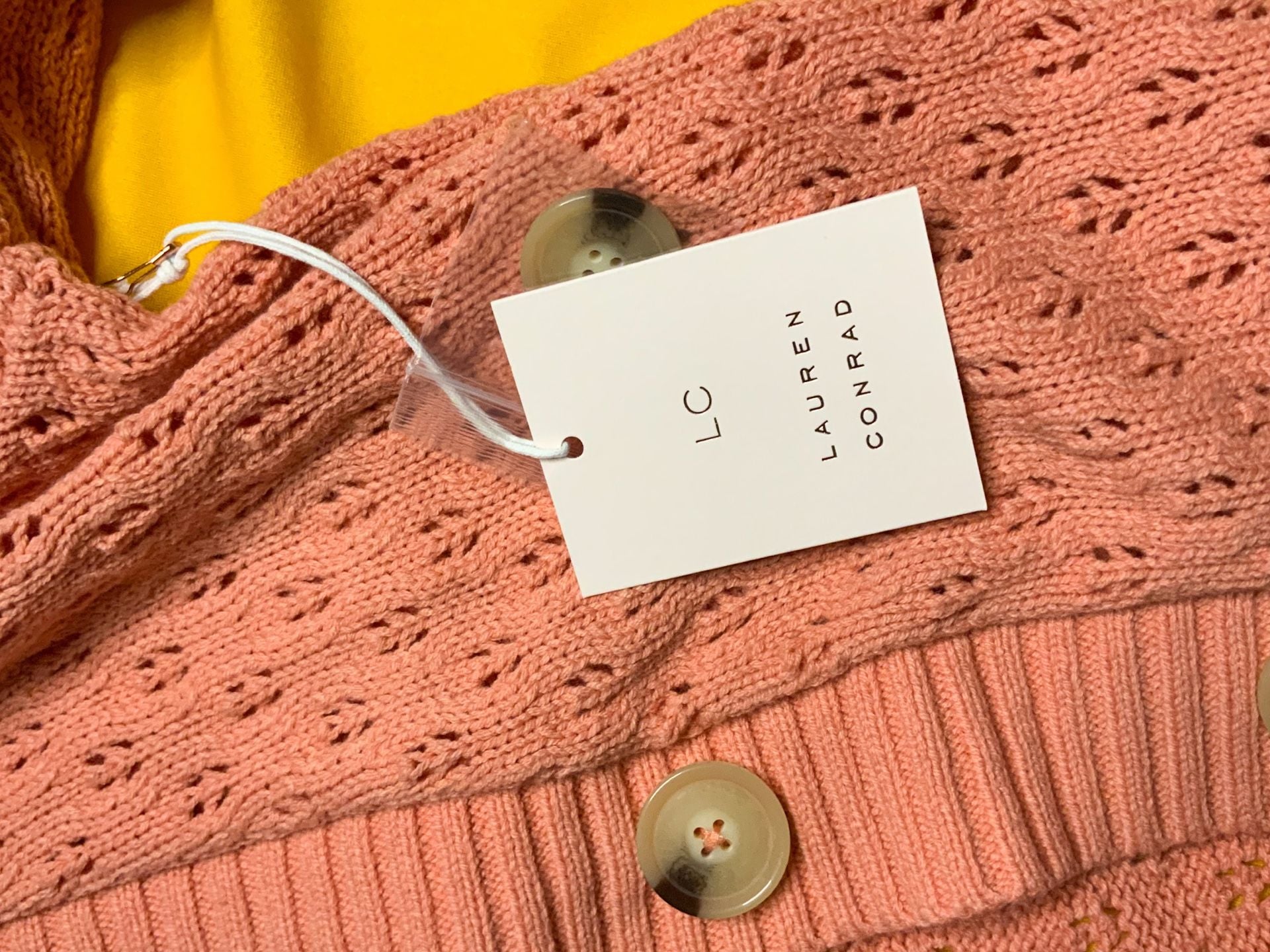 LC Lauren Conrad NWT Pointelle Cardigan Size S Peach 6