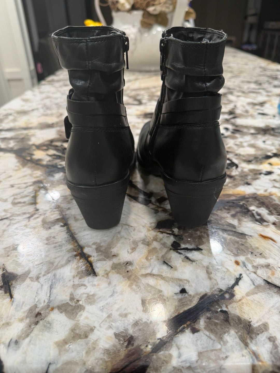Hotter Danville Boots Size 7.5 Black Leather Ankle Buckle 10