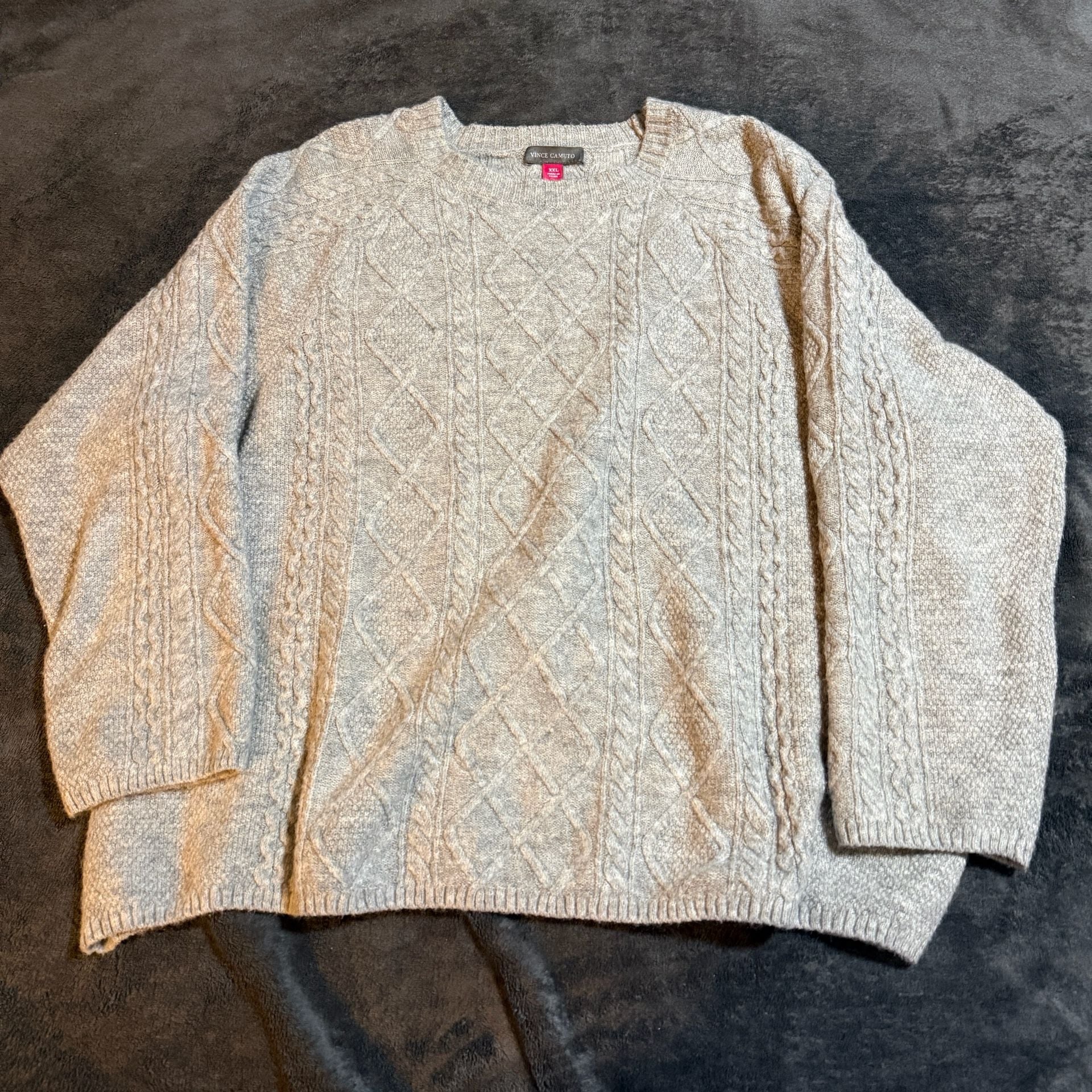 Vince Camuto Cable Knit Sweater Size XXL Gray Crew Neck Pullover 2