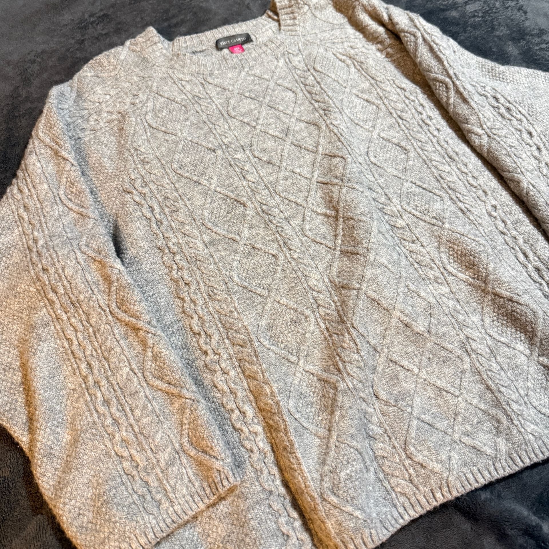 Vince Camuto Cable Knit Sweater Size XXL Gray Crew Neck Pullover 4