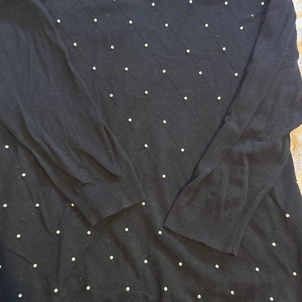 Elle Sweater Size L Black Faux Pearl Embellished Crewneck