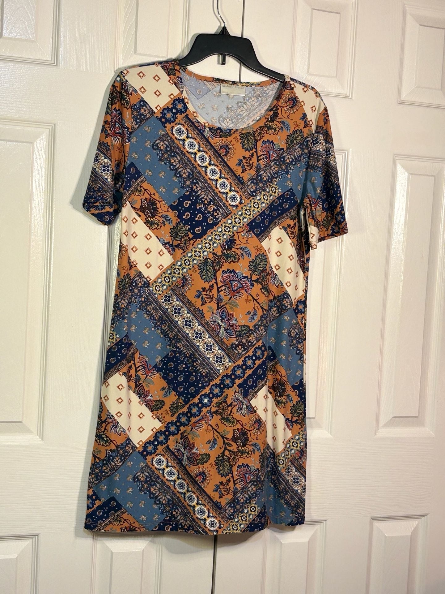 Bobbie Brooks T-Shirt Dress Size L Patchwork Paisley Print Casual 5