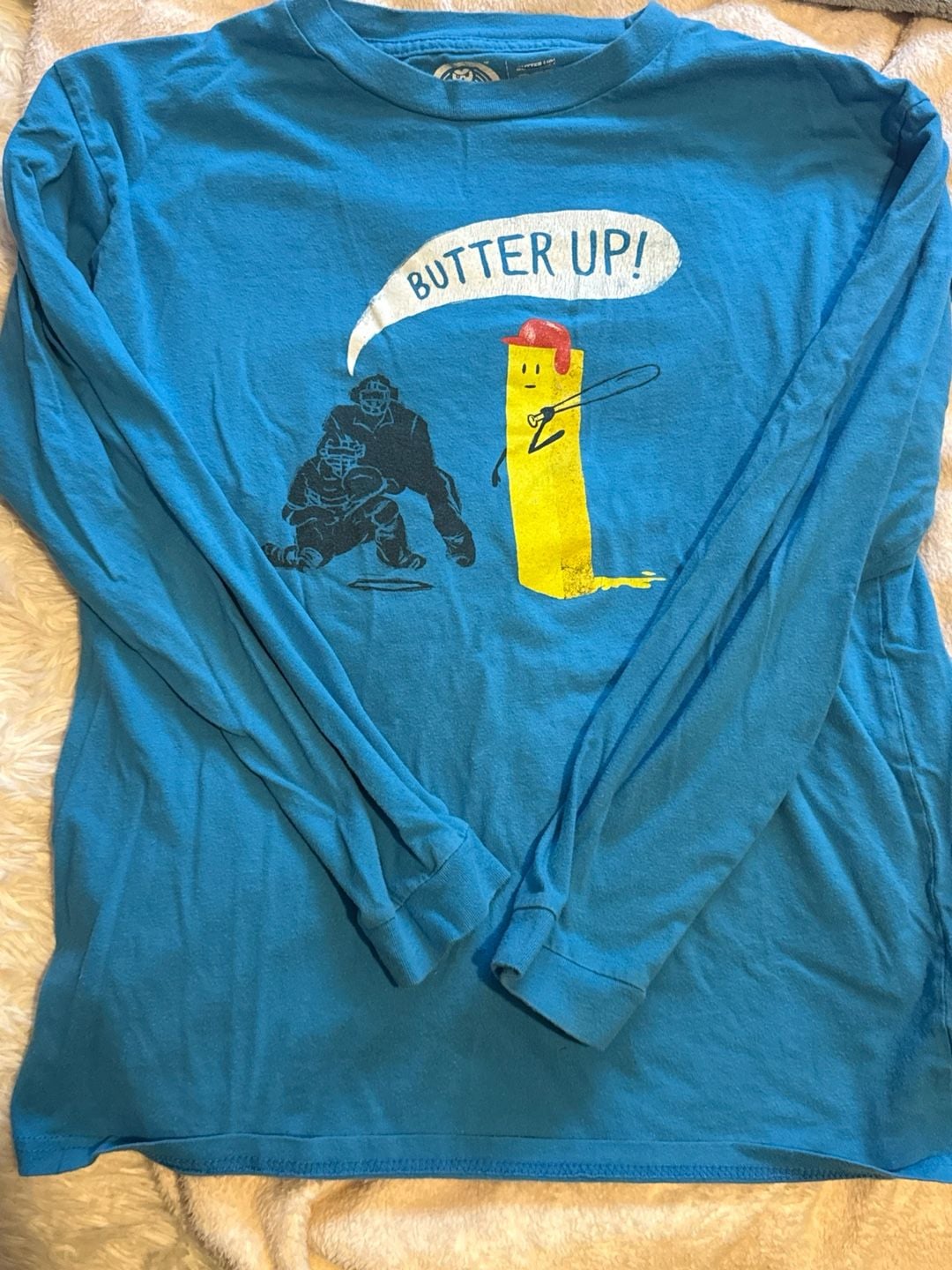 Brock Davis Butter Up Long Sleeve Graphic T-Shirt XL Blue 1