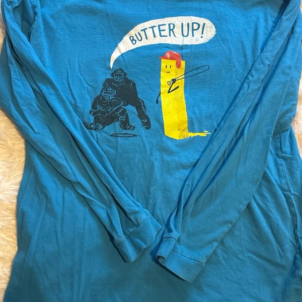 Brock Davis Butter Up Long Sleeve Graphic T-Shirt XL Blue