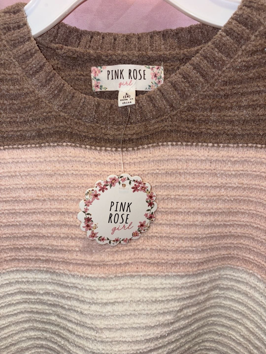 Pink Rose Girl Striped Sweater Size L (14) 7