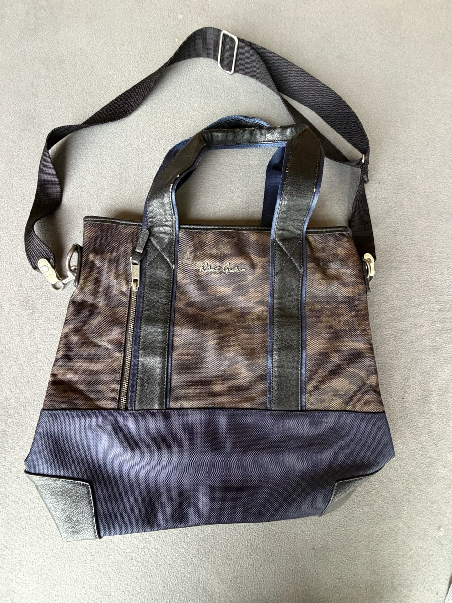 Robert Graham Camouflage Tote Bag Brown Black Leather 2