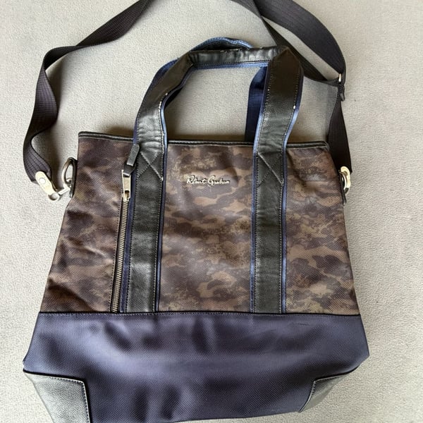 Robert Graham Camouflage Tote Bag Brown Black Leather