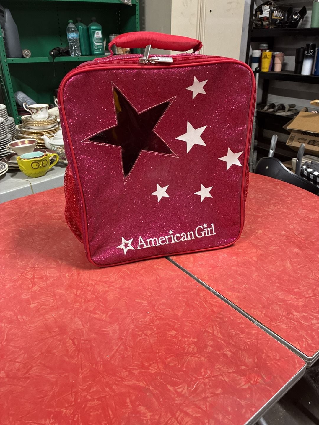 American Girl Sparkle Doll Tote Backpack Pink Star Window 2
