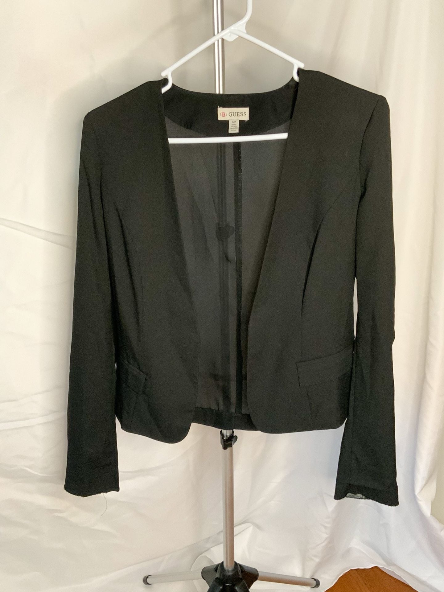 Guess Blazer Women’s Size S Black Open Front Sheer Back Collarless Jacket 2