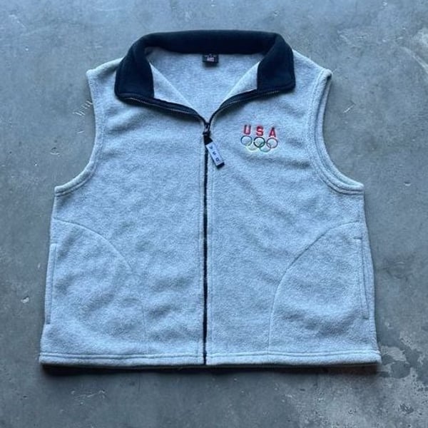 Vintage 90s Made in USA US Olympic Team Fleece Vest Size XL Embroidered Logo