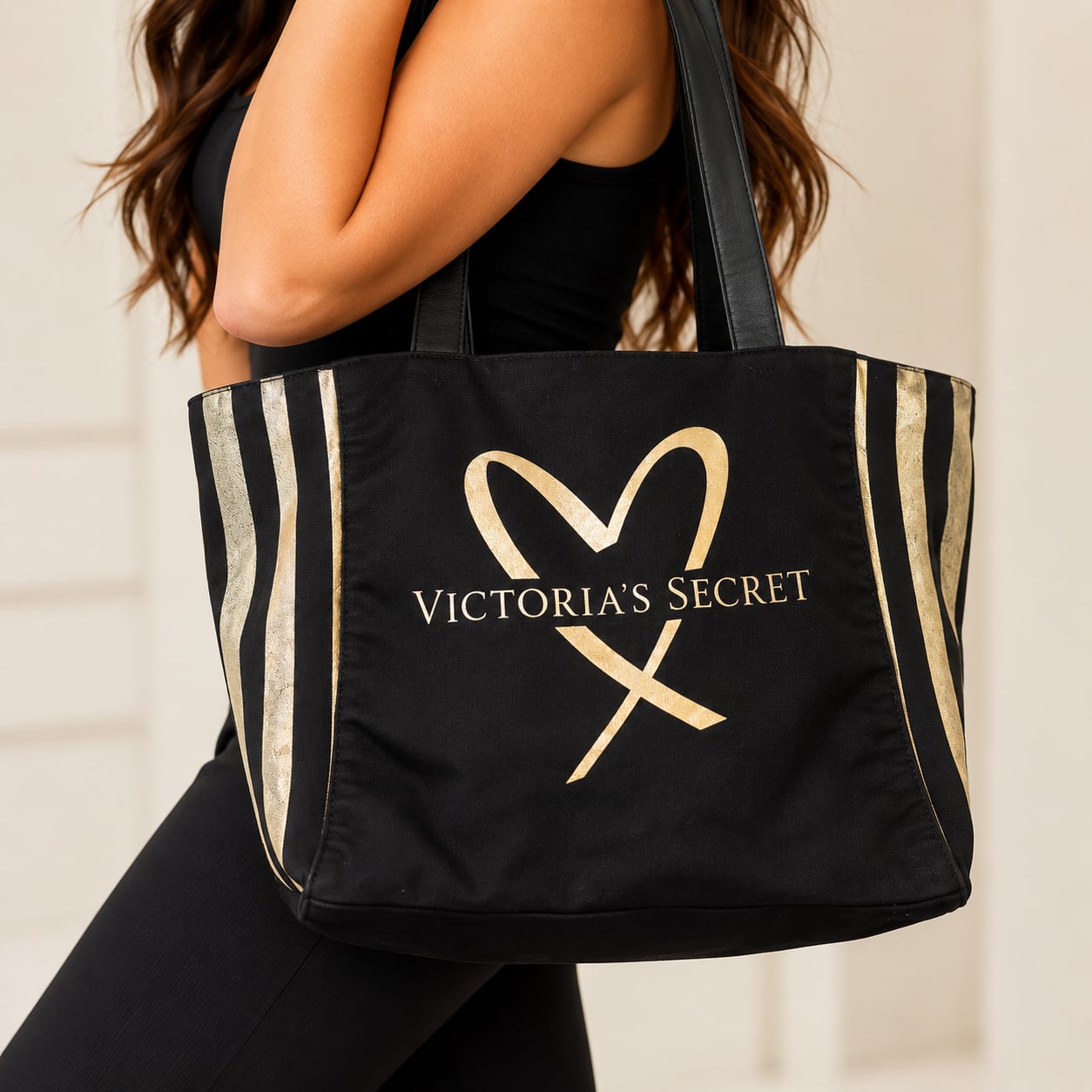 Vintage 2017 Victoria'S Secret Tote Bag Black Gold 2