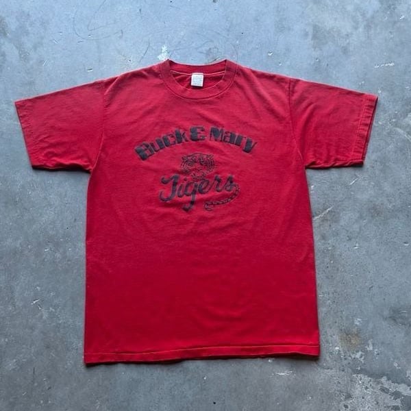 Vintage Faded Red 70s/80s Sportswear Buck & Mary Tigers Jersey Tee Size Mens L