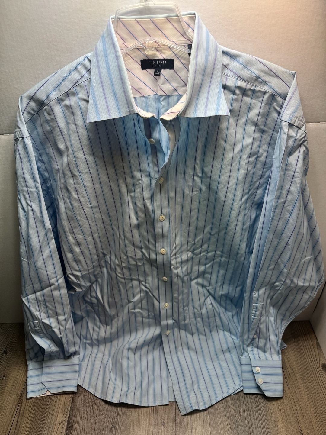 Ted Baker London Dress Shirt Size 18 34/35 Blue Striped Cotton 2