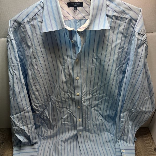 Ted Baker London Dress Shirt Size 18 34/35 Blue Striped Cotton