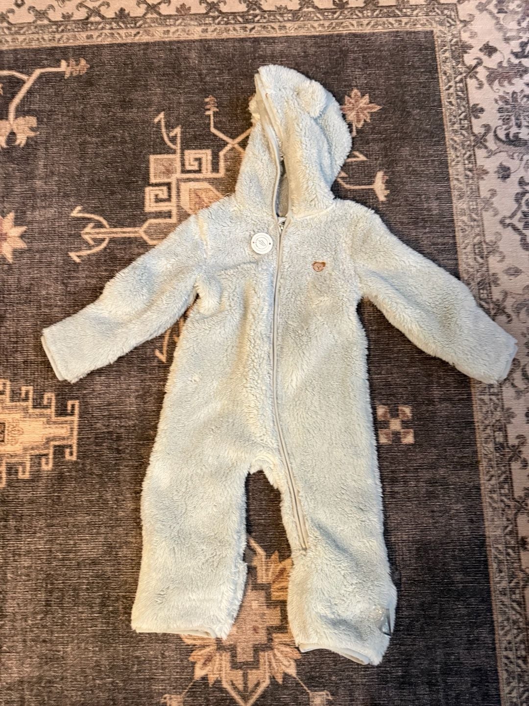 Huggies Sherpa Fleece Pramsuit Size 12M Blue Bear Ears Hooded 2