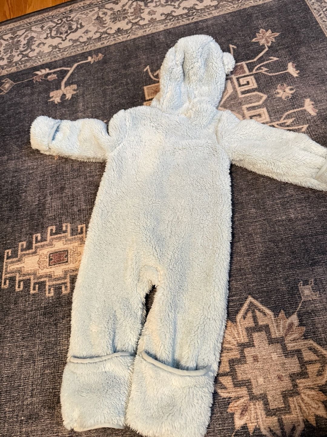 Huggies Sherpa Fleece Pramsuit Size 12M Blue Bear Ears Hooded 5