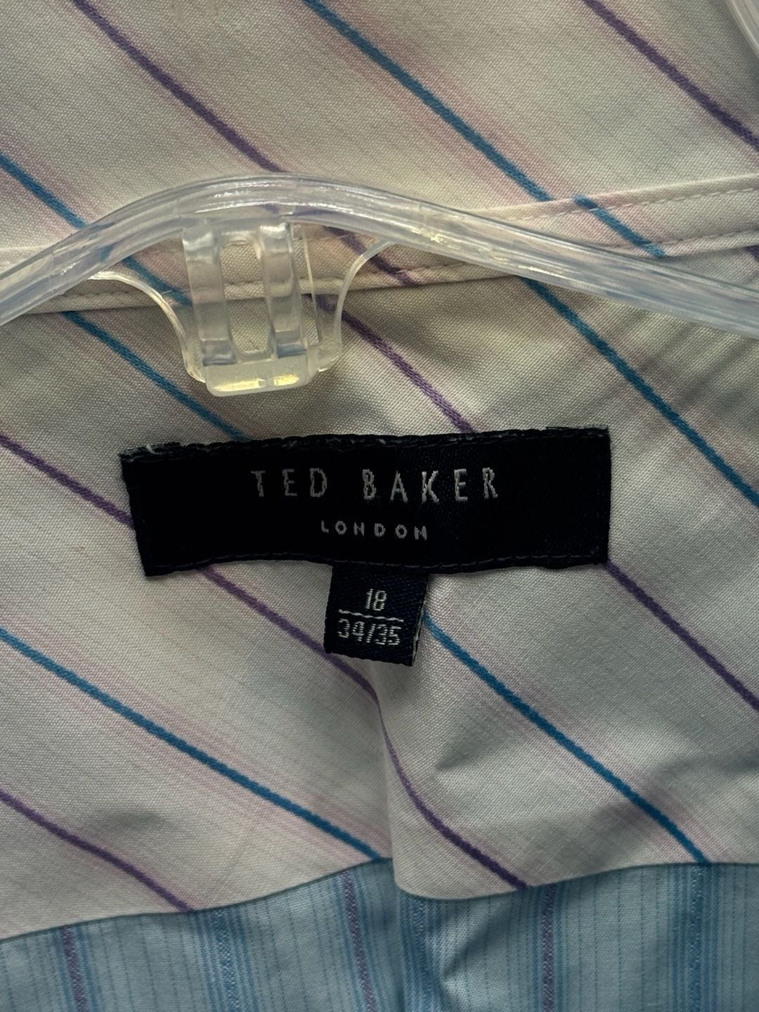 Ted Baker London Dress Shirt Size 18 34/35 Blue Striped Cotton 4