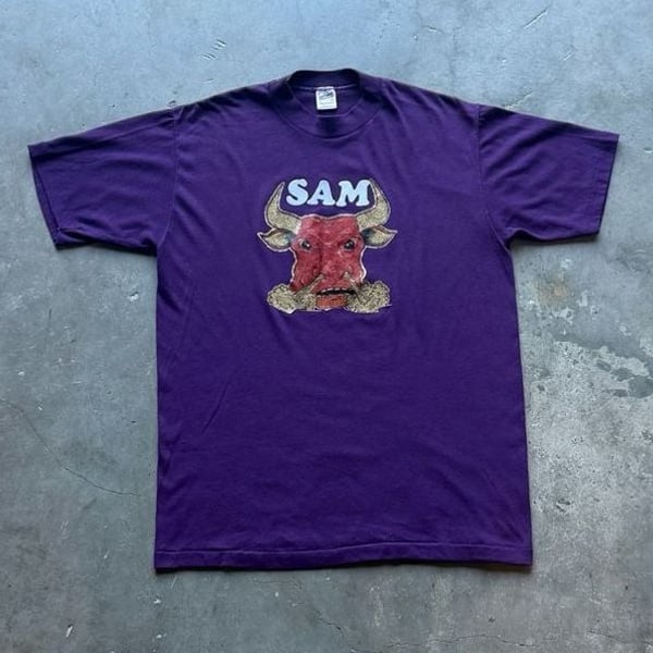 Vintage 70s/80s Sportswear Sam Bull Purple Graphic T-Shirt Size Mens L