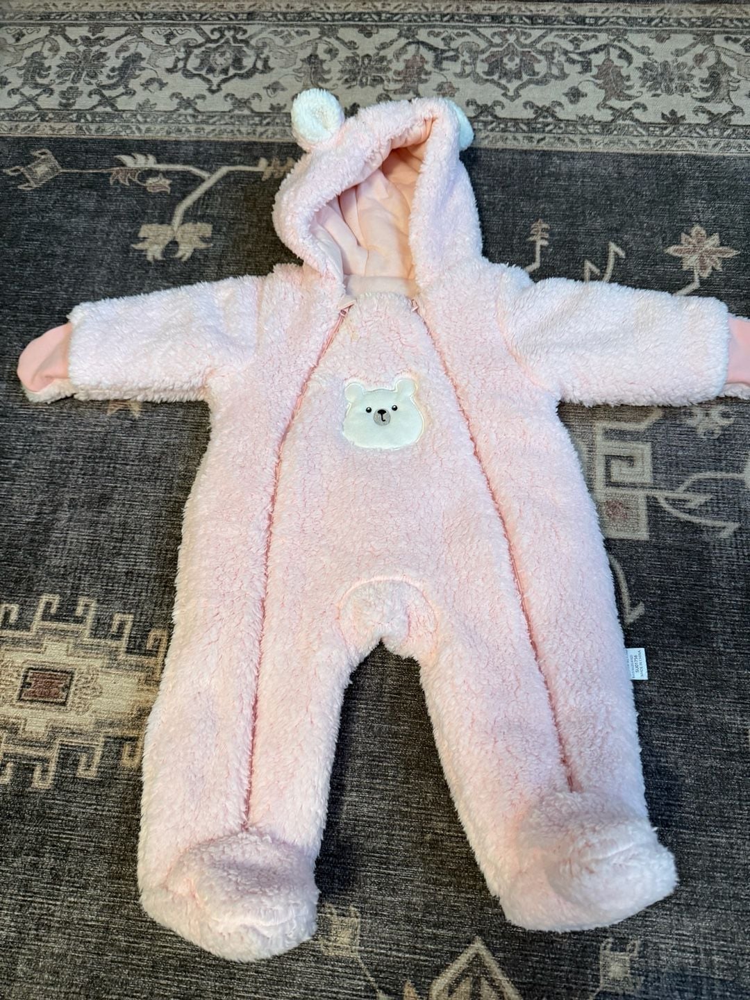 Baby Snowsuit Size 6-9M Pink Fleece Hooded Bear Pram 2