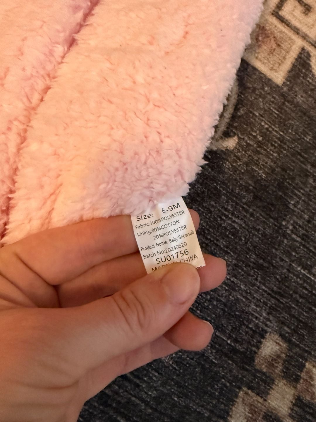 Baby Snowsuit Size 6-9M Pink Fleece Hooded Bear Pram 4