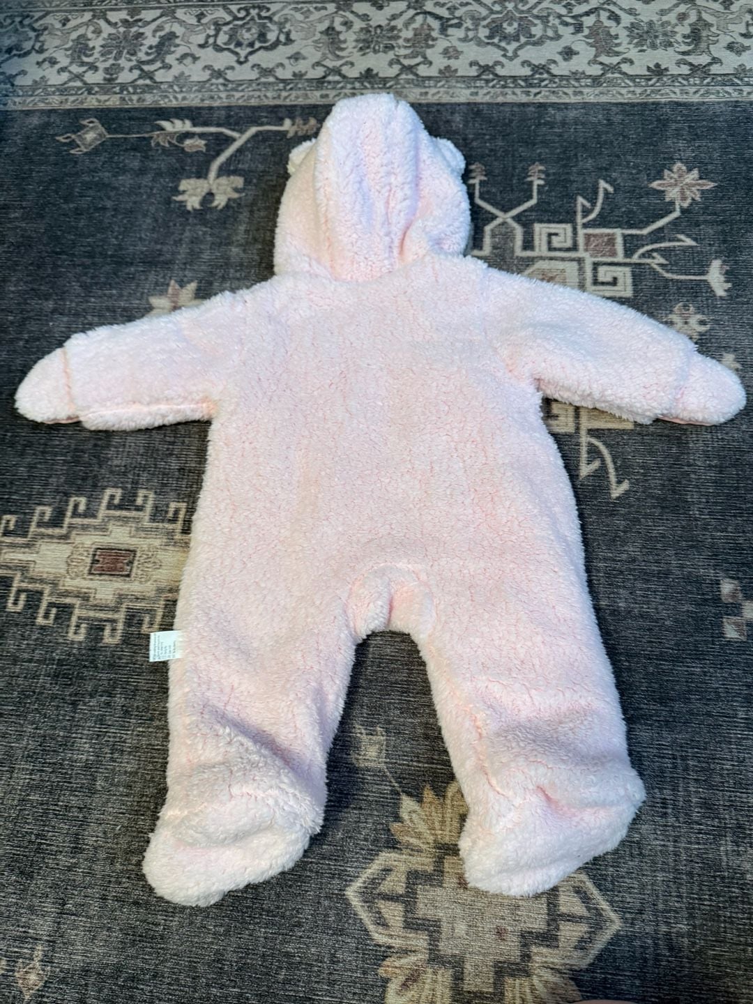 Baby Snowsuit Size 6-9M Pink Fleece Hooded Bear Pram 5