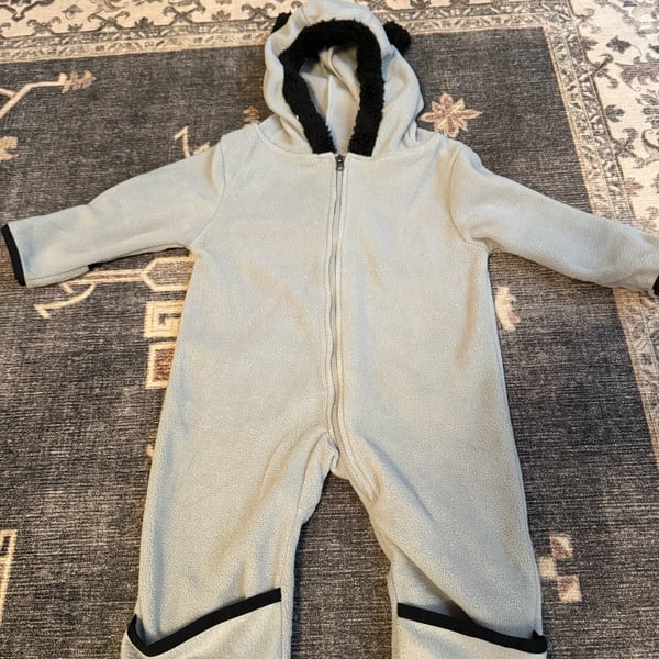 Cuddle Club Fleece Pramsuit Size 6-12 Months Gray Bear Ears Hooded
