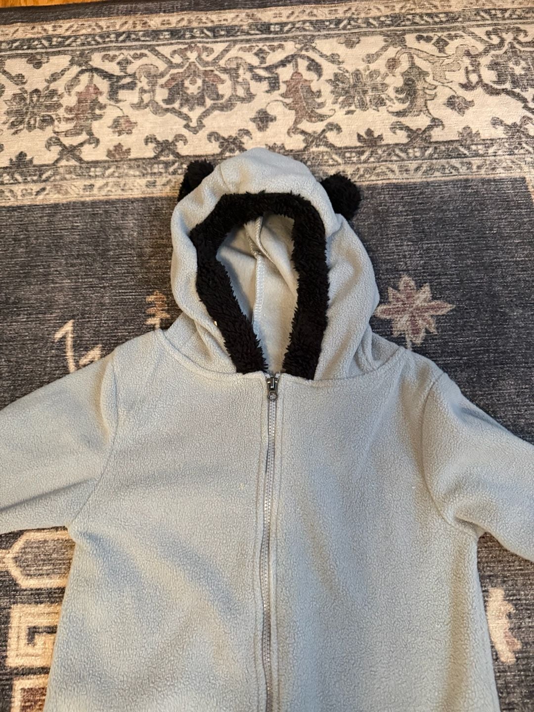 Cuddle Club Fleece Pramsuit Size 6-12 Months Gray Bear Ears Hooded 3