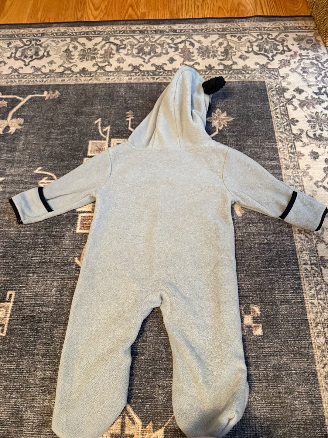 Cuddle Club Fleece Pramsuit Size 6-12 Months Gray Bear Ears Hooded 4