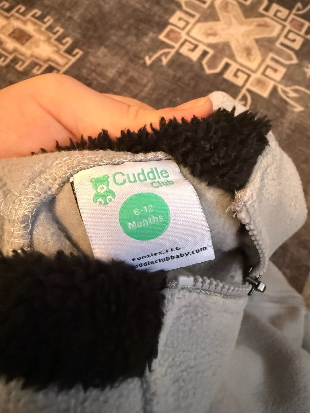 Cuddle Club Fleece Pramsuit Size 6-12 Months Gray Bear Ears Hooded 5