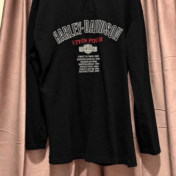 Harley Davidson V-Twin Power Long Sleeve Henley Size Large Black Shirt