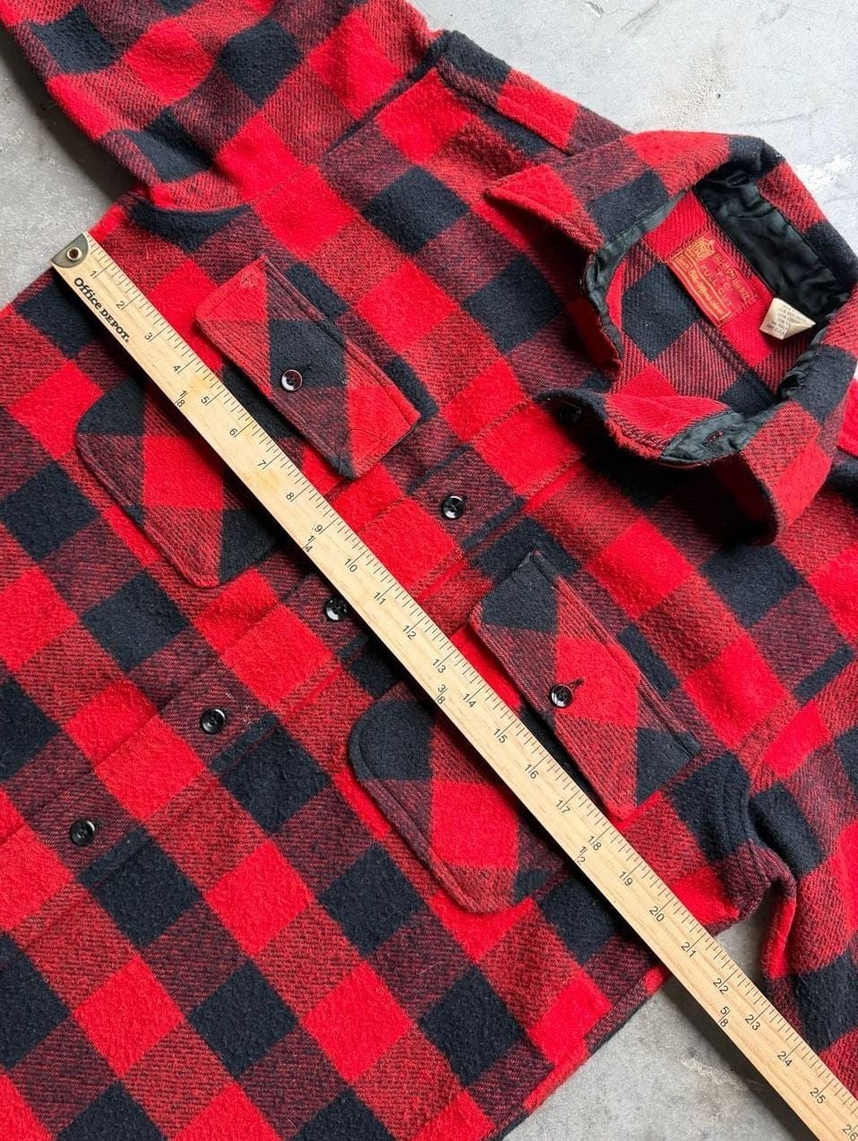 Vintage 70s Sears Kings Road Mens Store Buffalo Plaid Wool Blend Flannel Shirt 6
