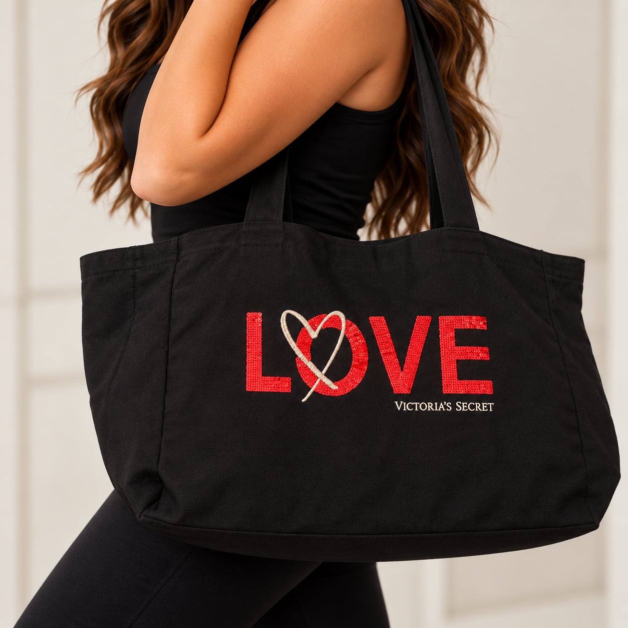 Victoria's Secret Love Tote Bag Black Sequin 2