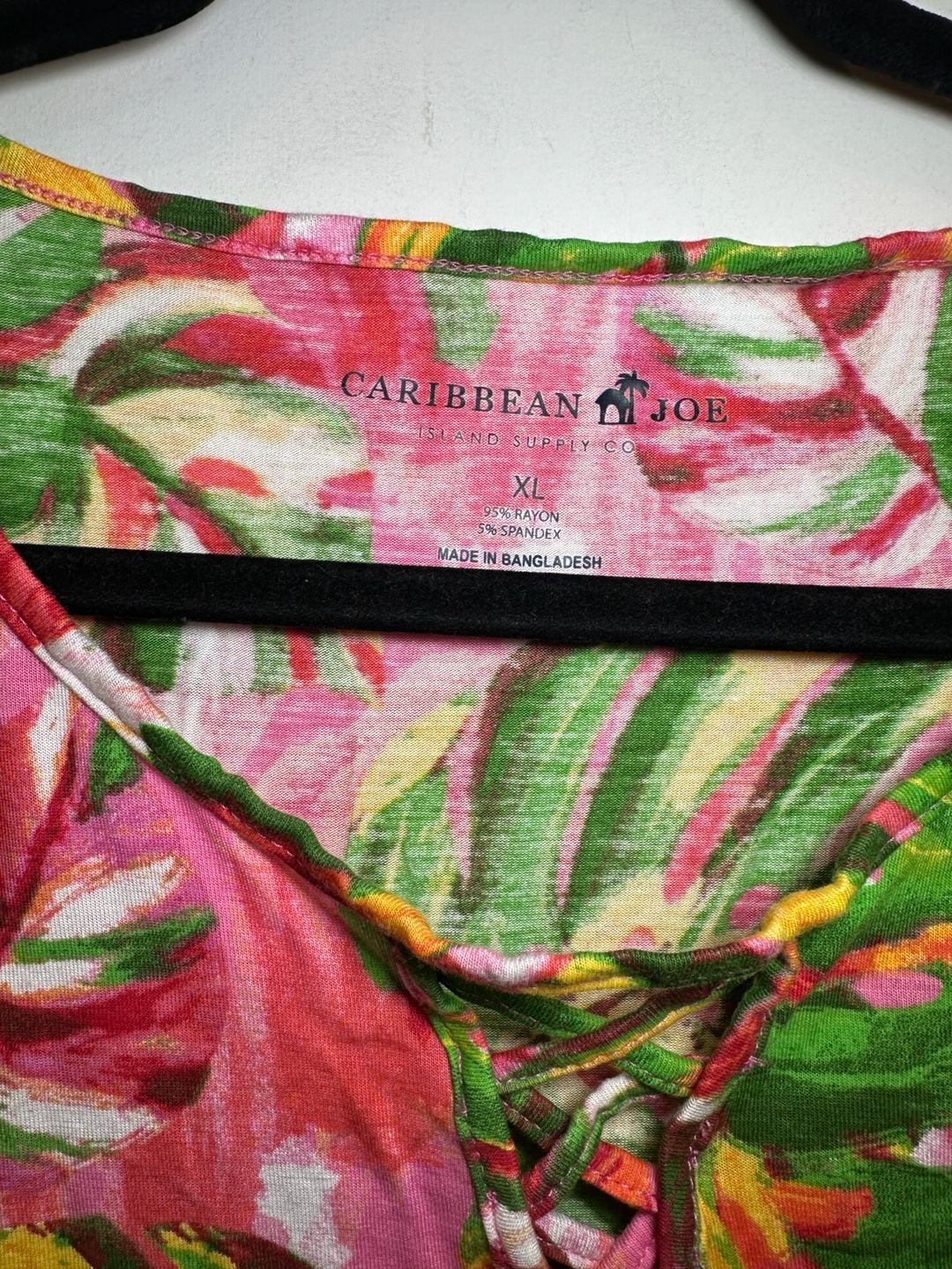 Caribbean Joe Tank Top XL Pink Green Tropical Monstera Leaf Lattice 3