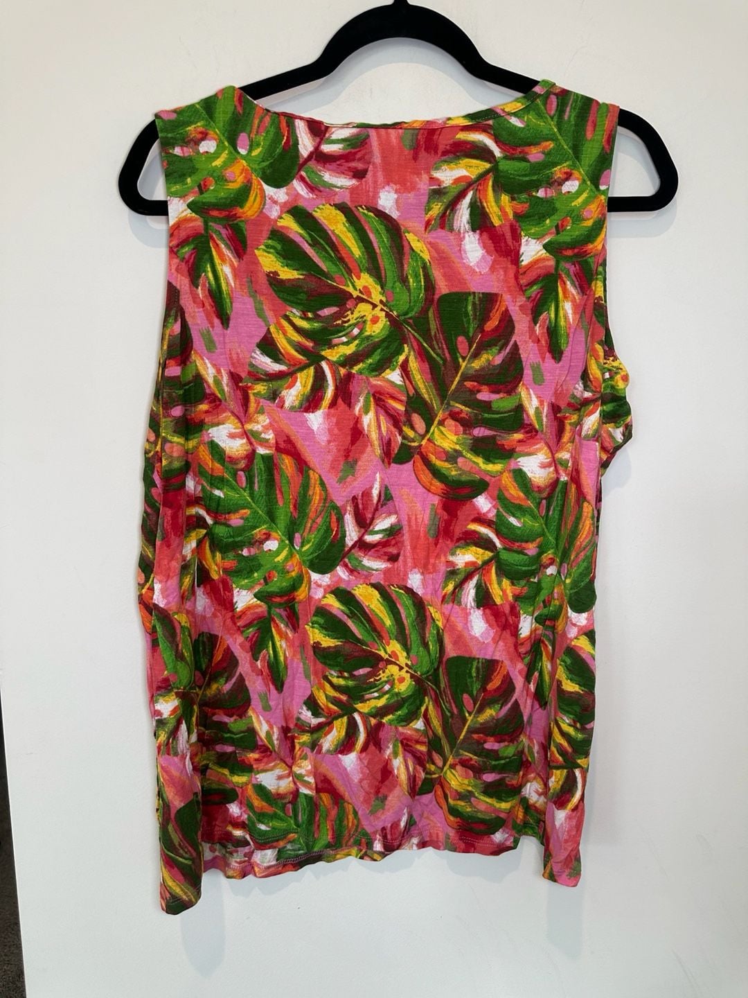 Caribbean Joe Tank Top XL Pink Green Tropical Monstera Leaf Lattice 5