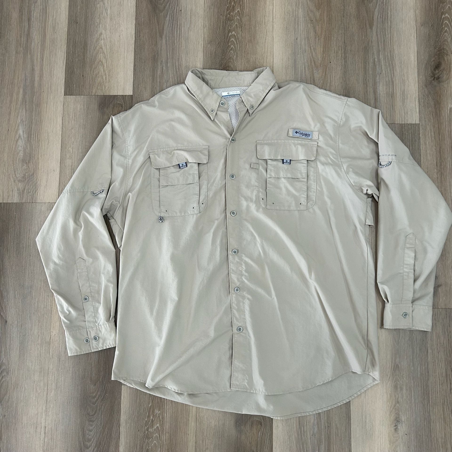 Columbia Pfg Bahama II Long Sleeve Shirt Size XL Tan Fishing 2
