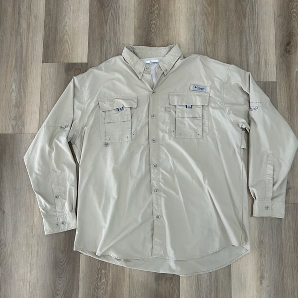Columbia Pfg Bahama II Long Sleeve Shirt Size XL Tan Fishing