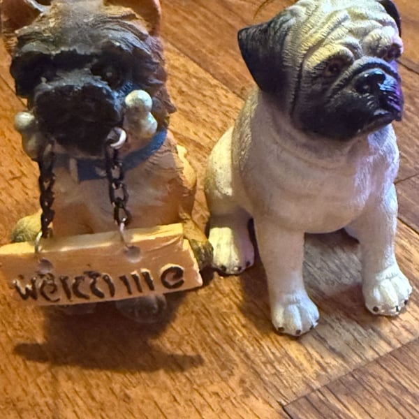 Dog Figurines Resin Miniature Puppy decor bundle of 2 one is an ornament