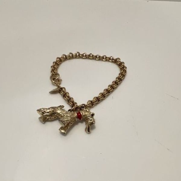 Sarah Coventry Play Mate Charm Bracelet Gold Tone Scotty Dog