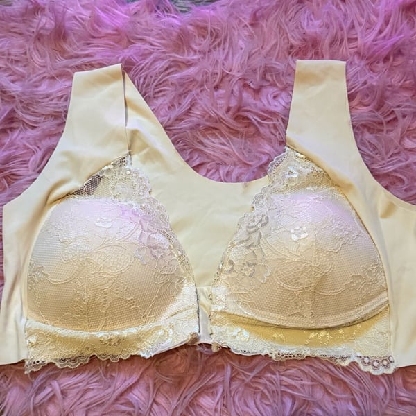 Front Closure Lace Bra Size 5XL Beige Wireless Floral Push Up