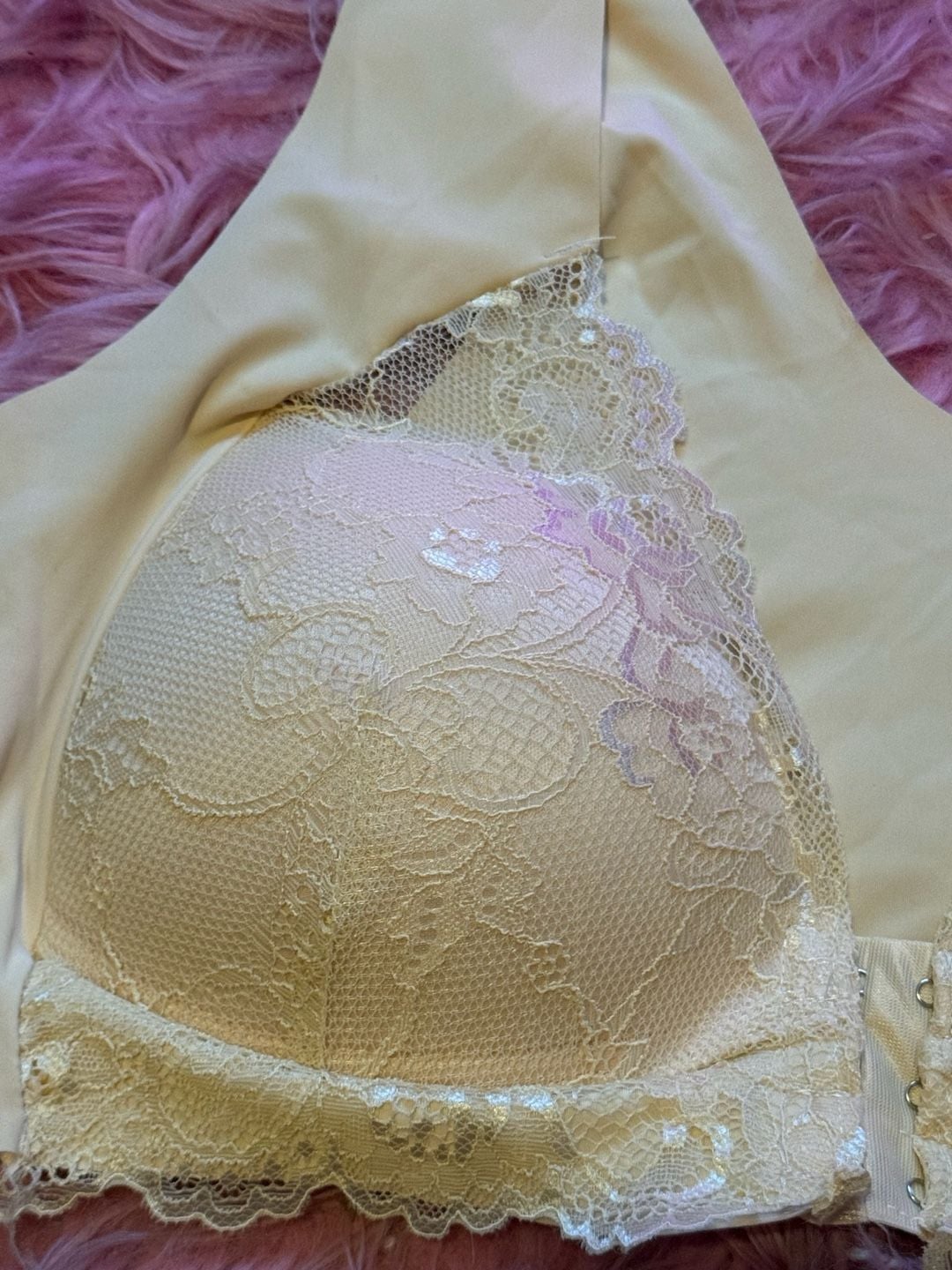 Front Closure Lace Bra Size 5XL Beige Wireless Floral Push Up 3