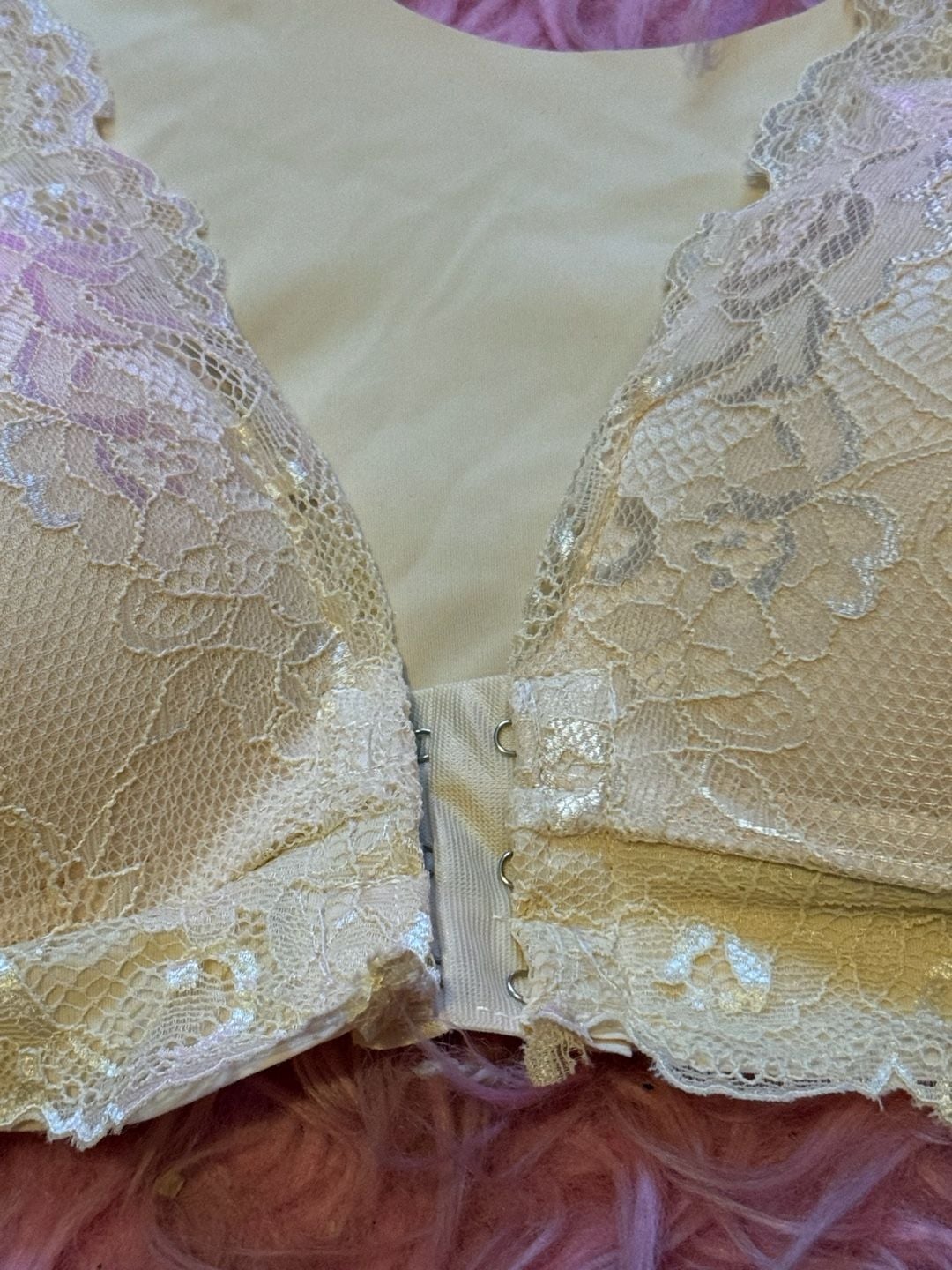 Front Closure Lace Bra Size 5XL Beige Wireless Floral Push Up 4