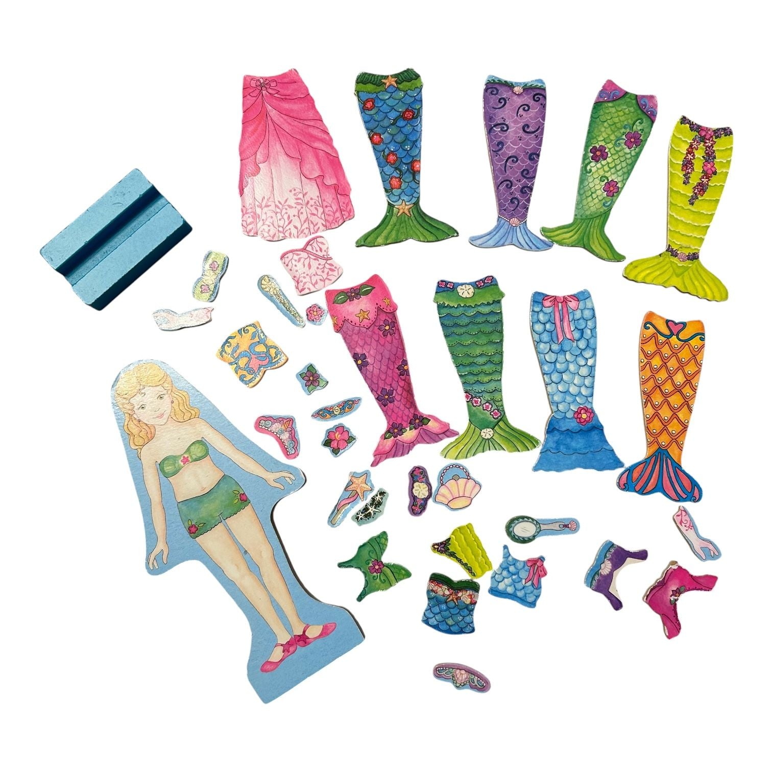 Melissa And Doug Mermaid Magnetic Dress Up Set Wooden Doll With Accessories 1