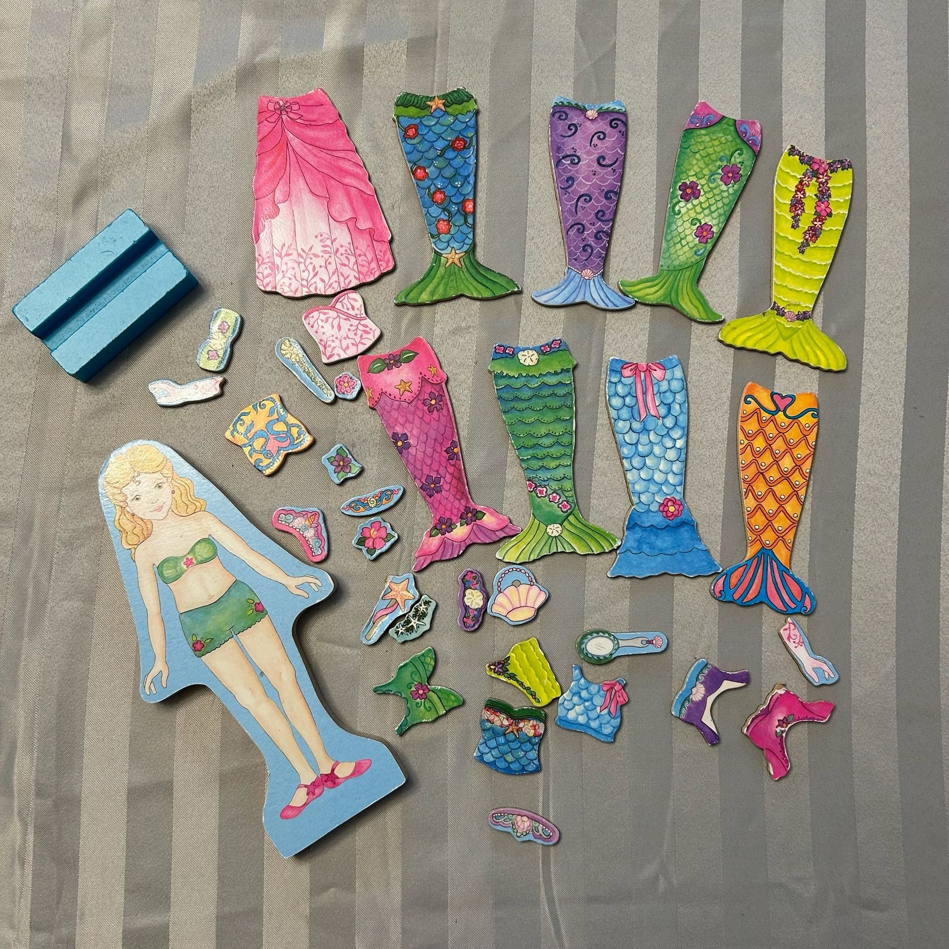 Melissa And Doug Mermaid Magnetic Dress Up Set Wooden Doll With Accessories 3