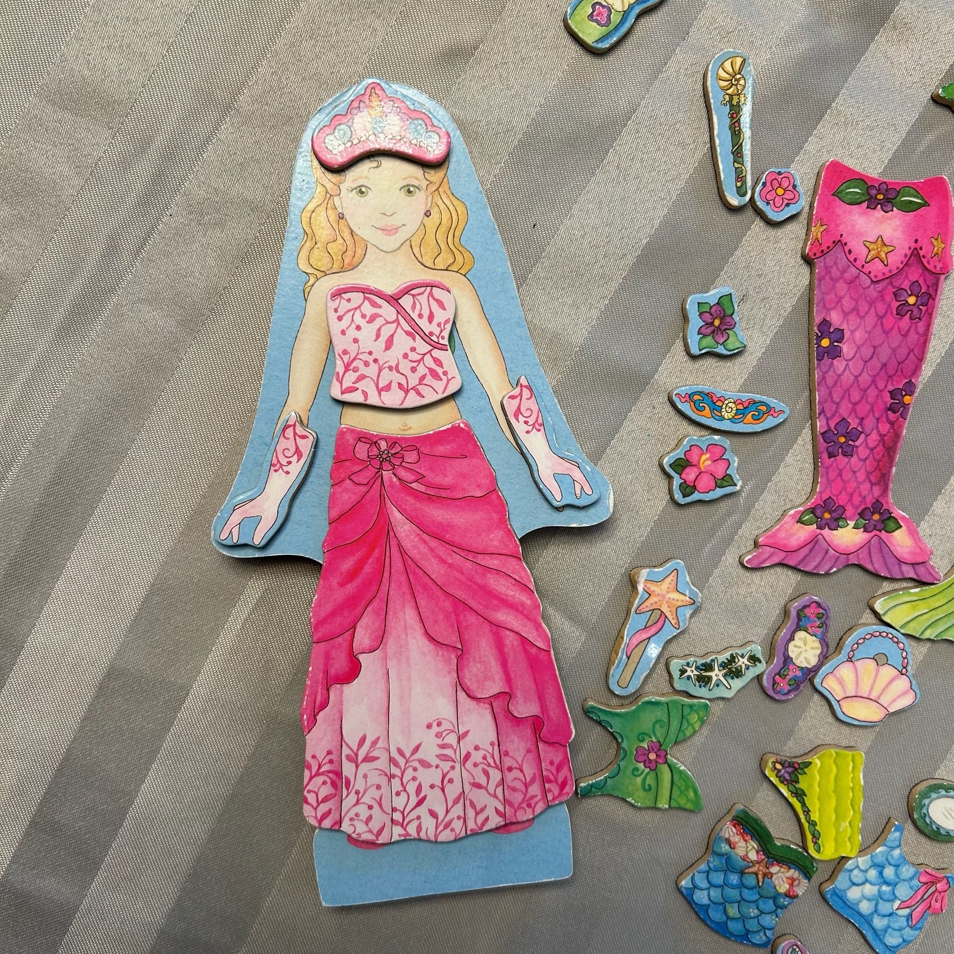 Melissa And Doug Mermaid Magnetic Dress Up Set Wooden Doll With Accessories 4