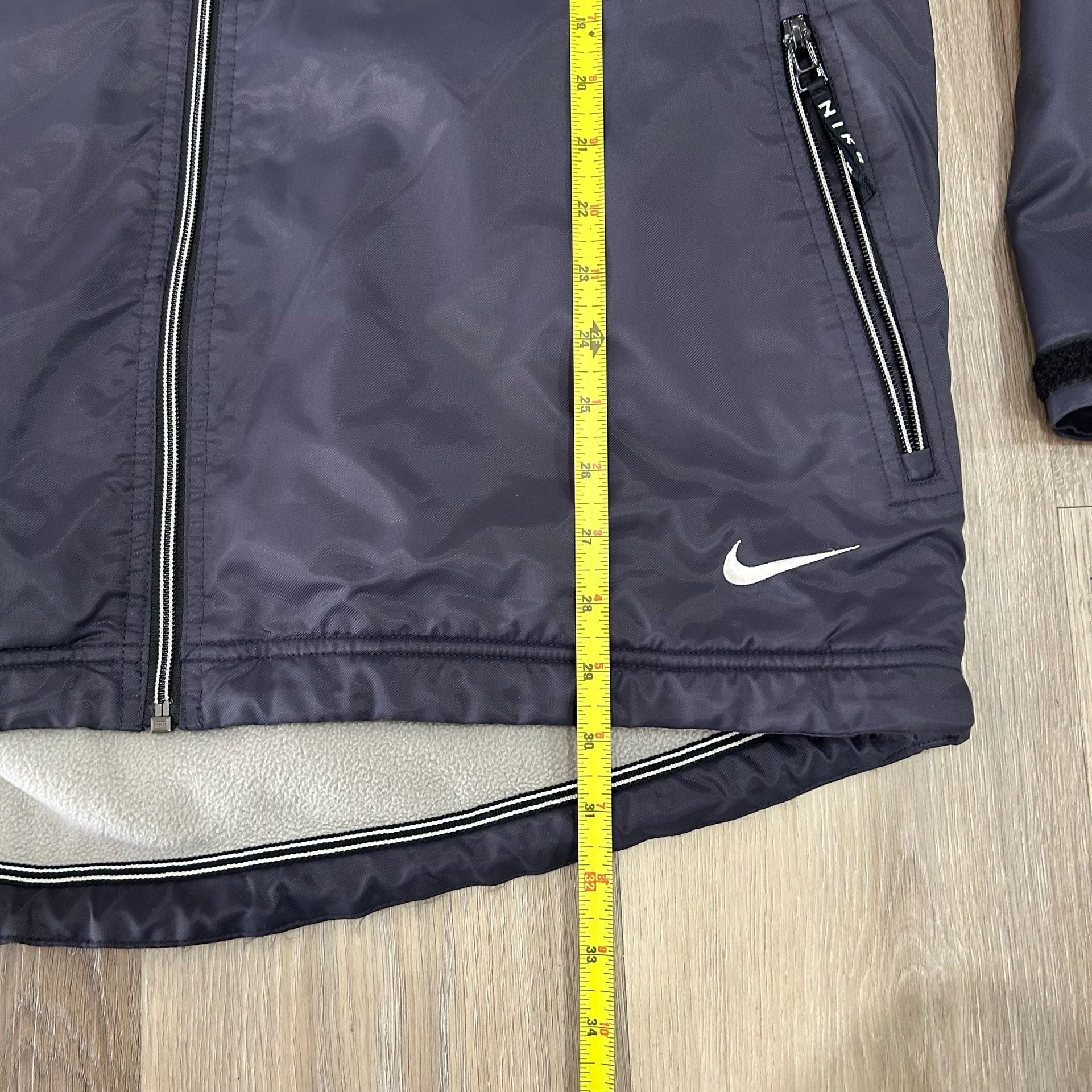 Nike Vintage Full Zip Nylon Jacket Size L Navy Blue Fleece Lined 6
