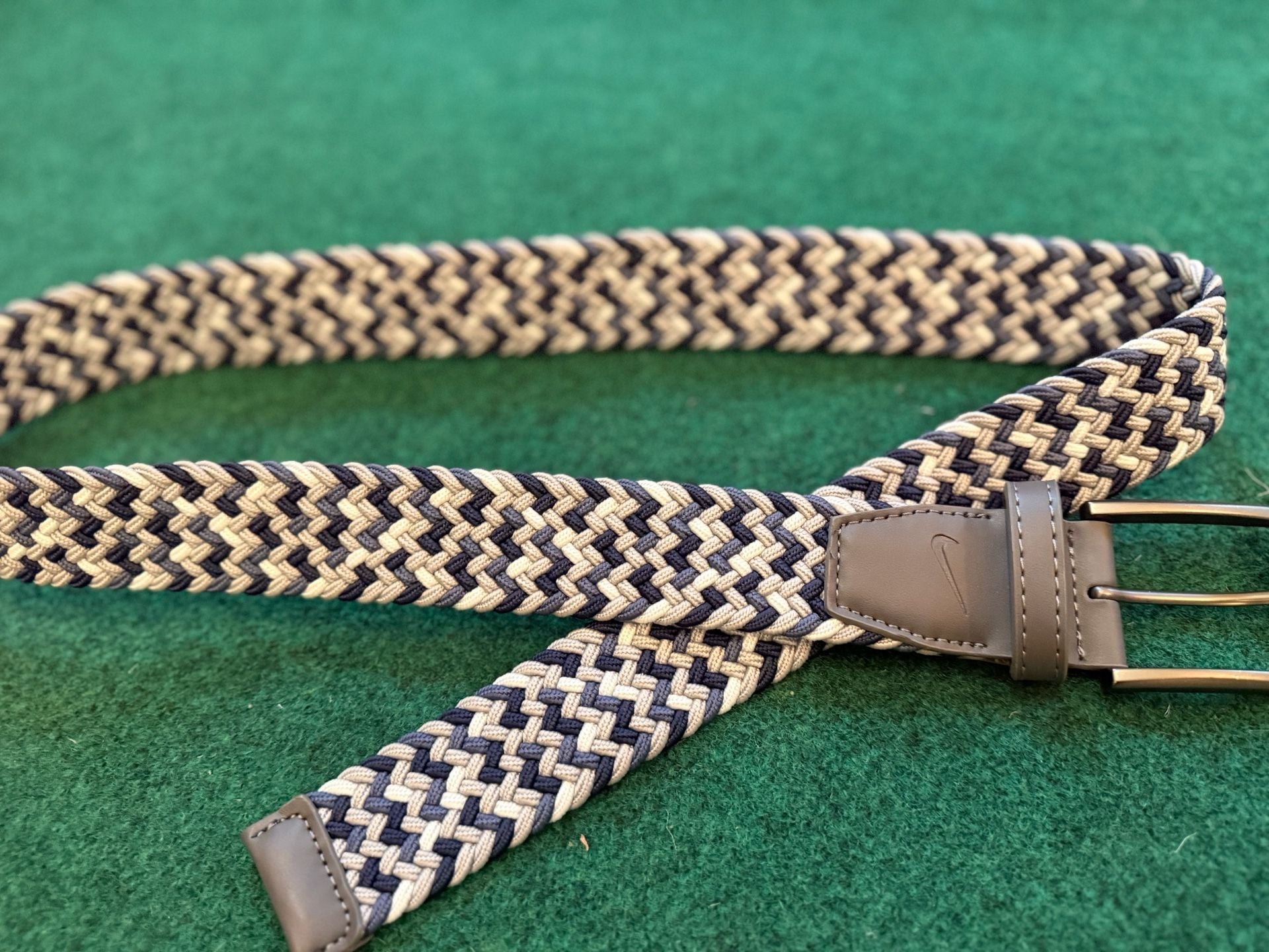 Nike Stretch Woven Belt Blue Beige Golf Braided 1