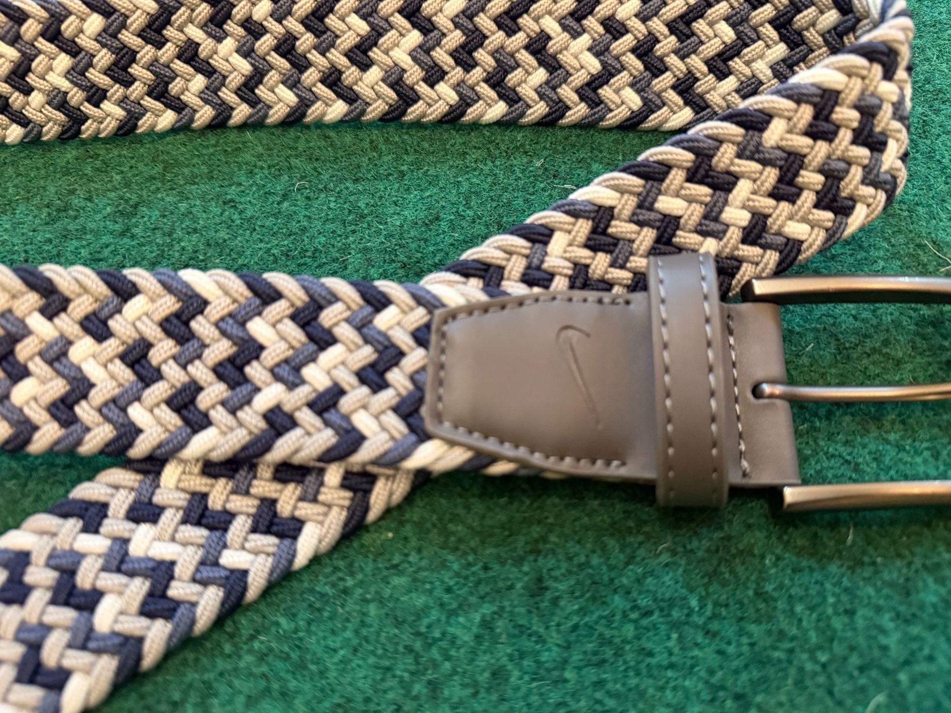 Nike Stretch Woven Belt Blue Beige Golf Braided 2