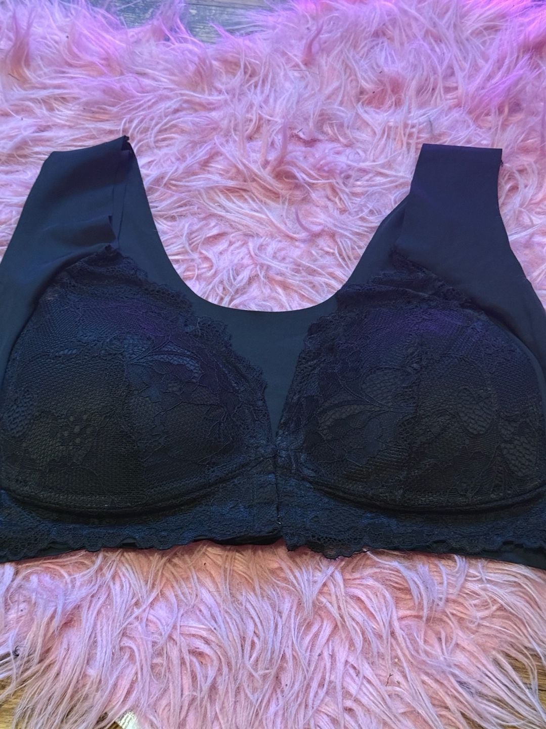 Jiuke Front Closure Bra Size 5XL Black Lace Seamless Sleep Bralette 2