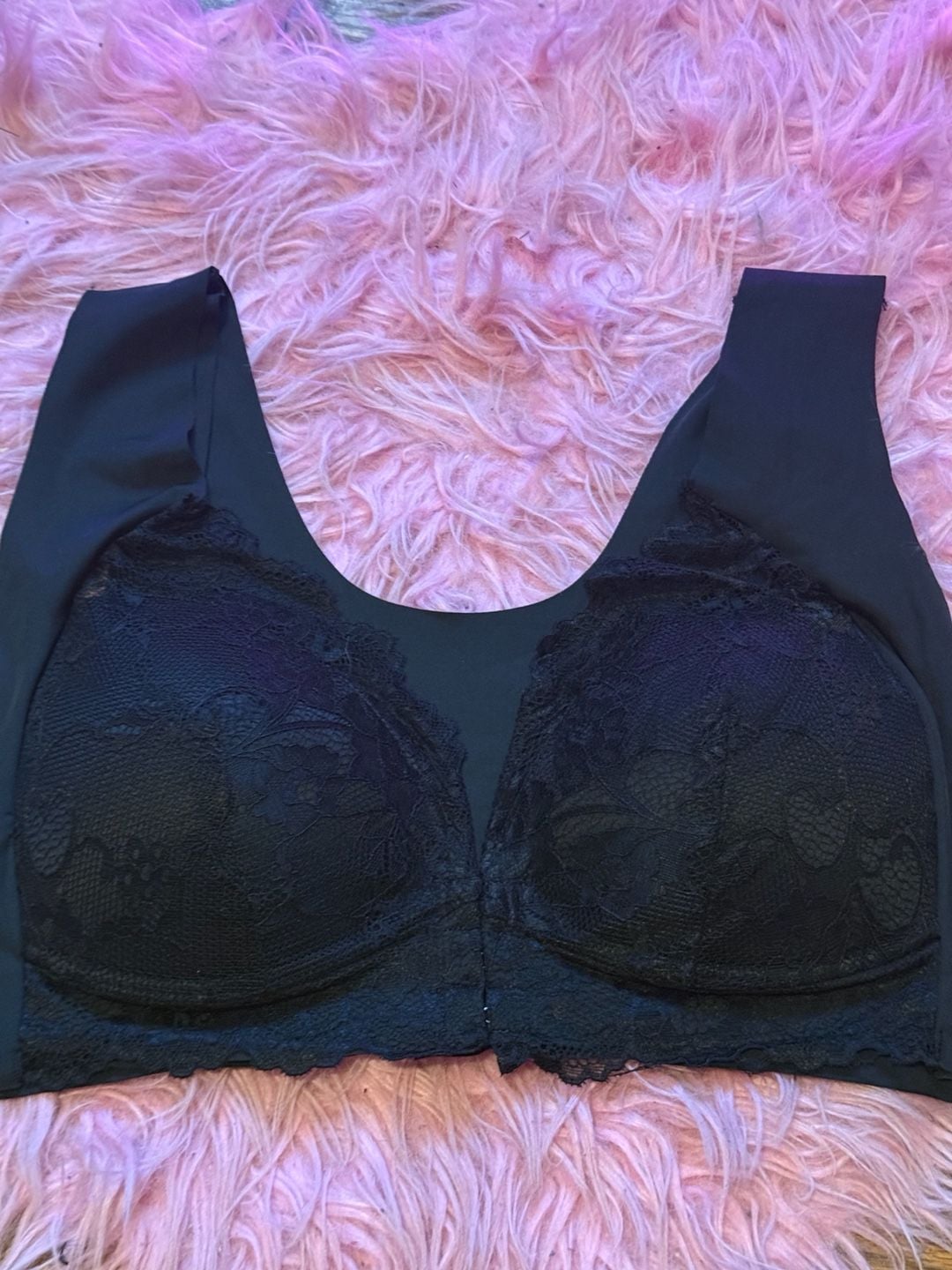 Jiuke Front Closure Bra Size 5XL Black Lace Seamless Sleep Bralette 3