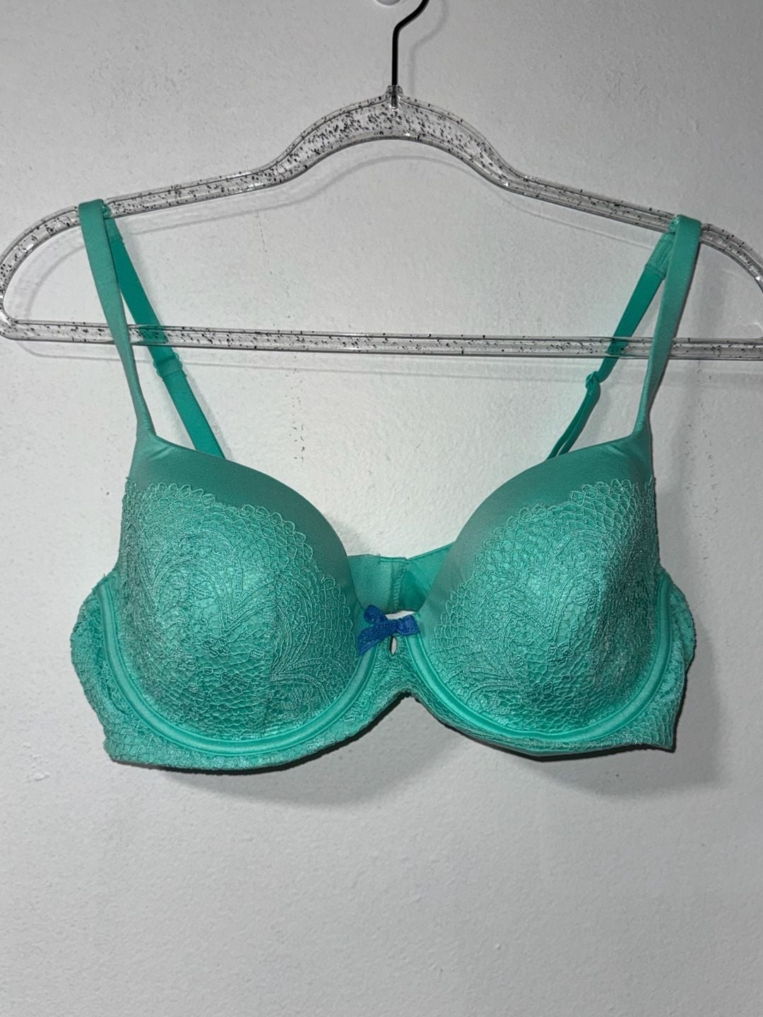 Victoria's Secret Body By Victoria Lined Demi Bra Size 36D Turquoise Green Lace 2